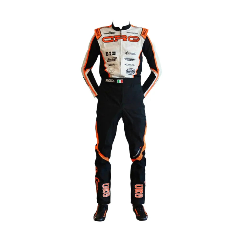 2017 CRG inspired Orange Black and White professional go-kart racing suit - Racers Factory