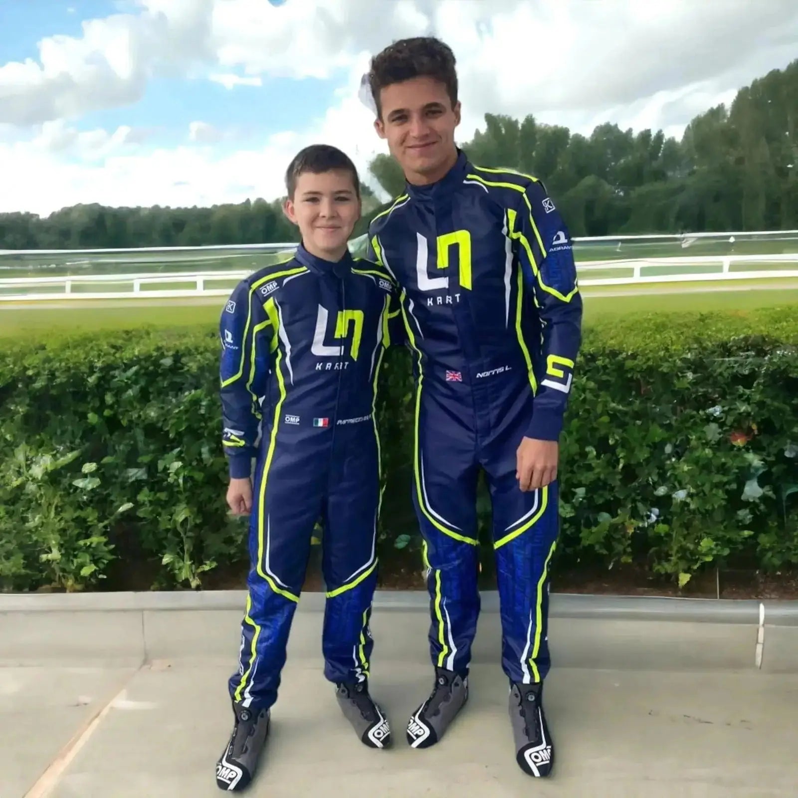 2022 LN Kart inspired Fluorescent Yellow and Navy Blue professional kart racing suit - Racers Factory