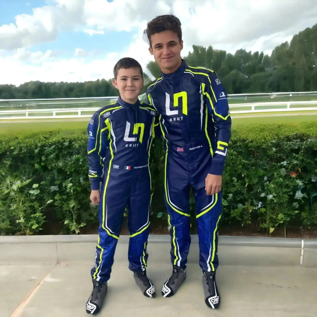 2022 LN Kart inspired Fluorescent Yellow and Navy Blue professional kart racing suit - Racers Factory