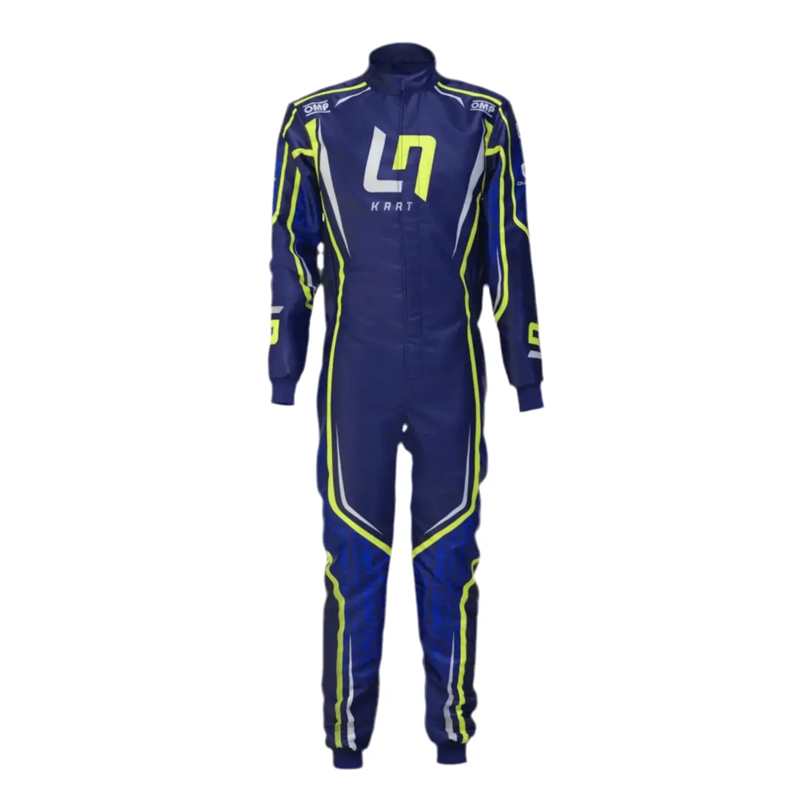 2022 LN Kart inspired Fluorescent Yellow and Navy Blue professional kart racing suit - Racers Factory f
