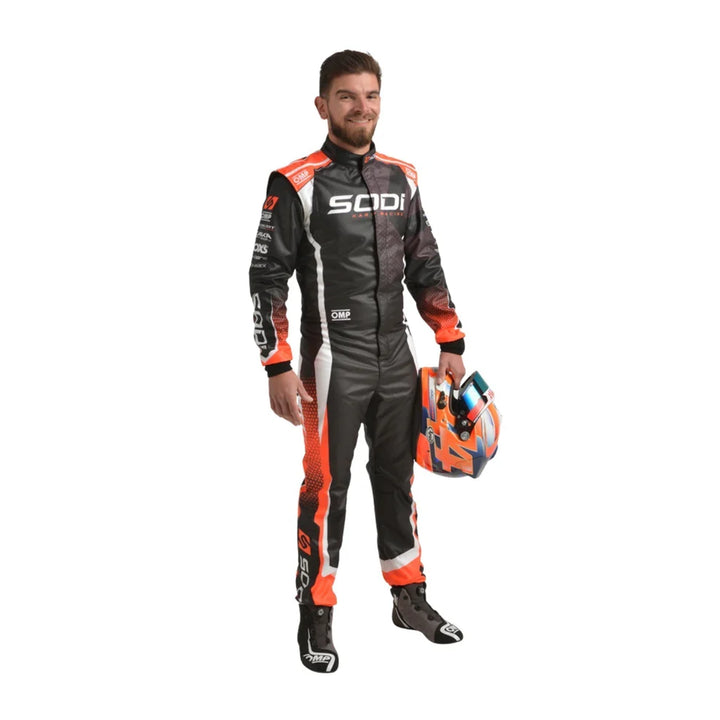 2022 Sodi Kart inspired Orange and Black professional factory kart racing suit - Racers Factory