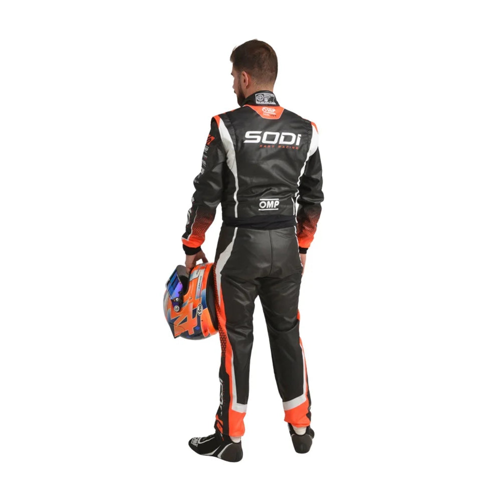 2022 Sodi Kart inspired Orange and Black professional factory kart racing suit - Racers Factory back