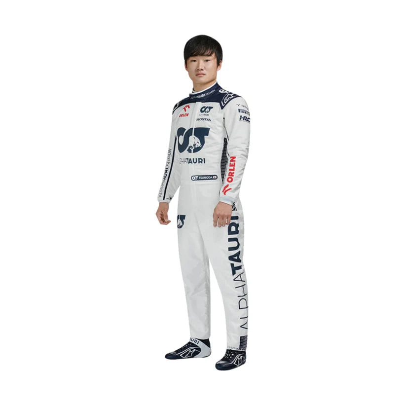 2023 Yuki Tsunoda AlphaTauri replica Navy Blue and White professional kart racing suit - Racers Factory