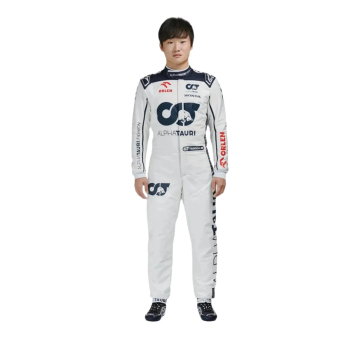 2023 Yuki Tsunoda AlphaTauri replica Navy Blue and White professional kart racing suit - Racers Factory
