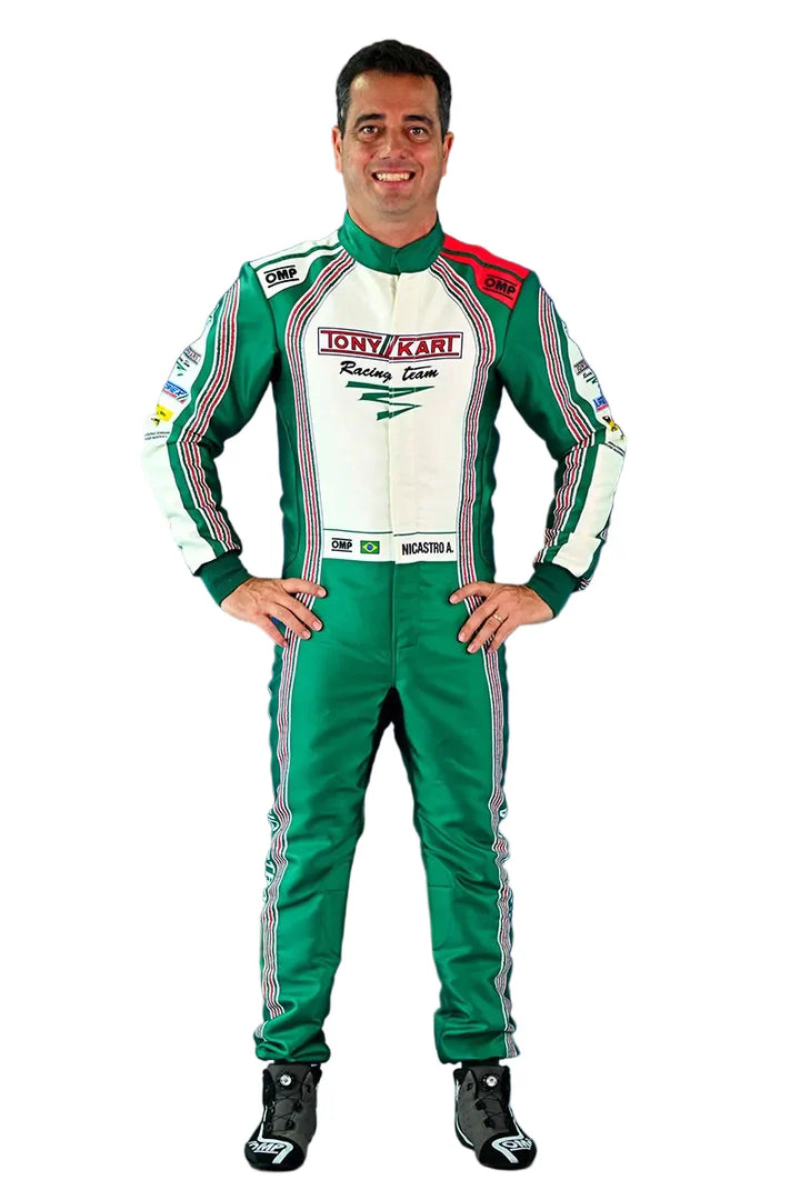 2024 Tony Kart inspired Green and White professional kart racing suit - Racers Factory