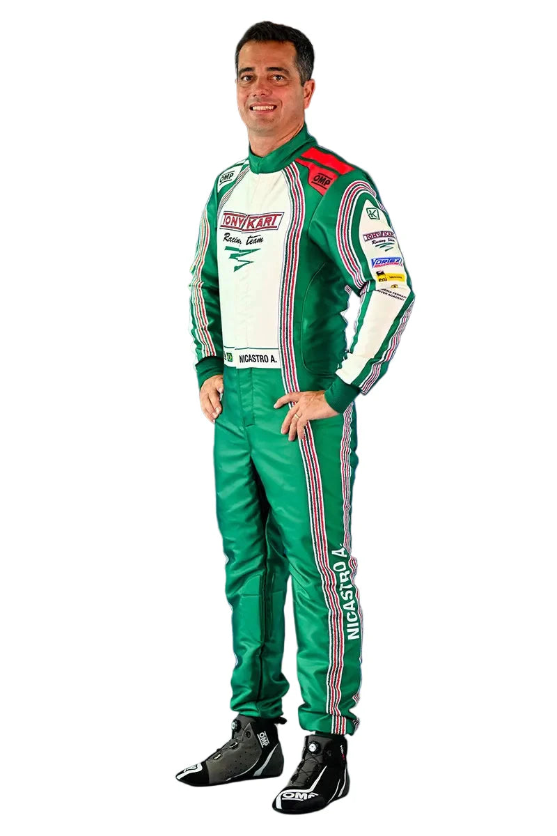 2024 Tony Kart inspired Green and White professional kart racing suit - Racers Factory side 1