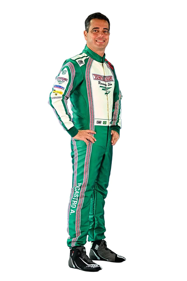 2024 Tony Kart inspired Green and White professional kart racing suit - Racers Factory side 2
