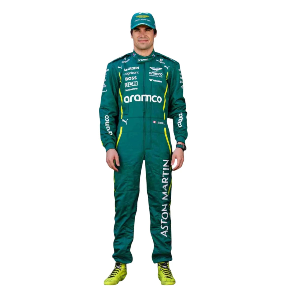 2025 Lance Stroll replica Aston Martin F1 Team British Racing Green and Lime professional kart racing suit - Racers Factory