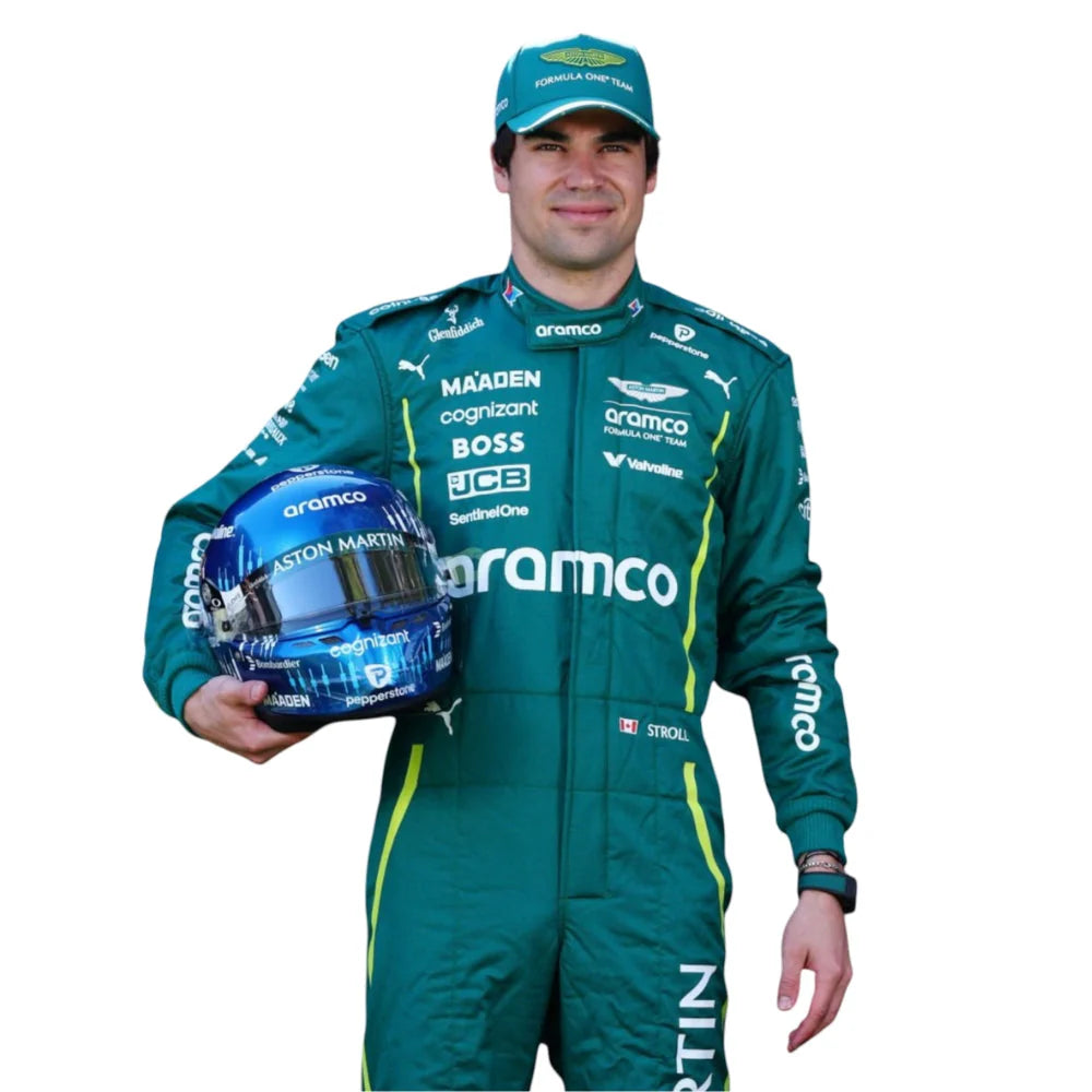 2025 Lance Stroll replica Aston Martin F1 Team British Racing Green and Lime professional kart racing suit - Racers Factory f half