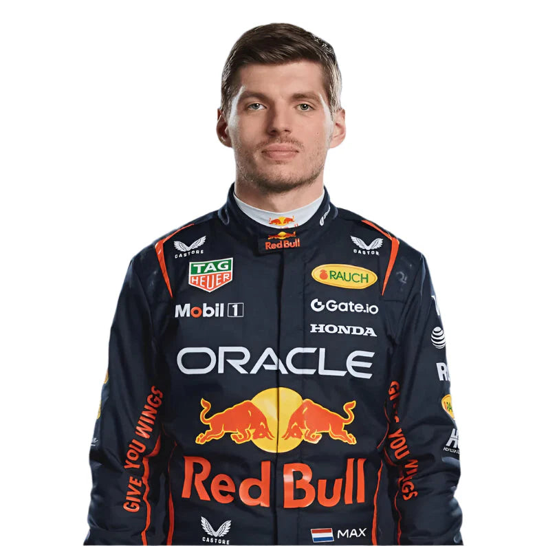 2025 Max Verstappen replica Red Bull Racing Navy Blue and Yellow professional kart racing suit - Racers Factory half
