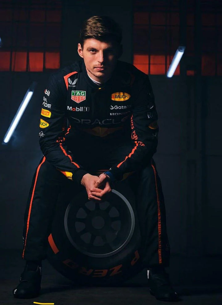 2025 Max Verstappen replica Red Bull Racing Navy Blue and Yellow professional kart racing suit - Racers Factory sit