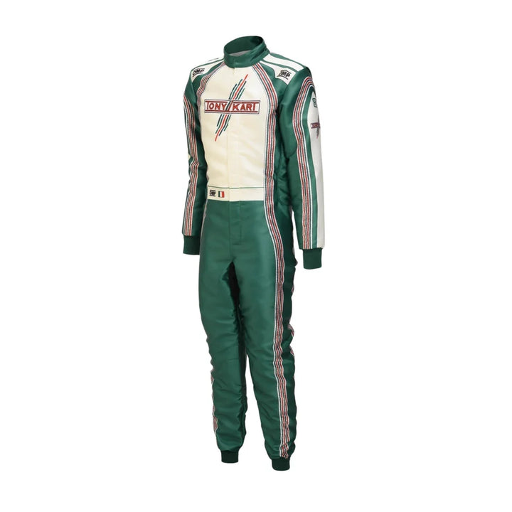 2025 Tony Kart inspired Green and White professional kart racing suit - Racers Factory