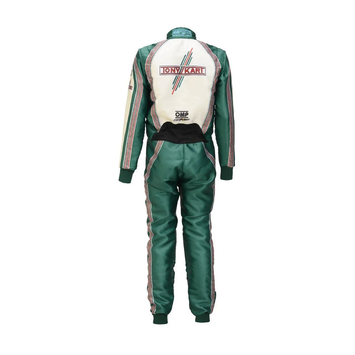 2025 Tony Kart inspired Green and White professional kart racing suit - Racers Factory back