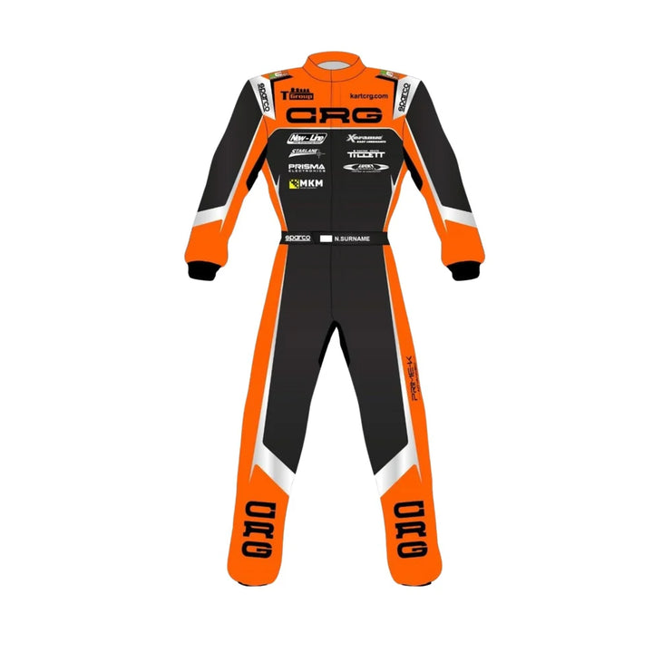 2026 CRG inspired Neon Orange and Black professional go-kart racing suit - Racers Factory