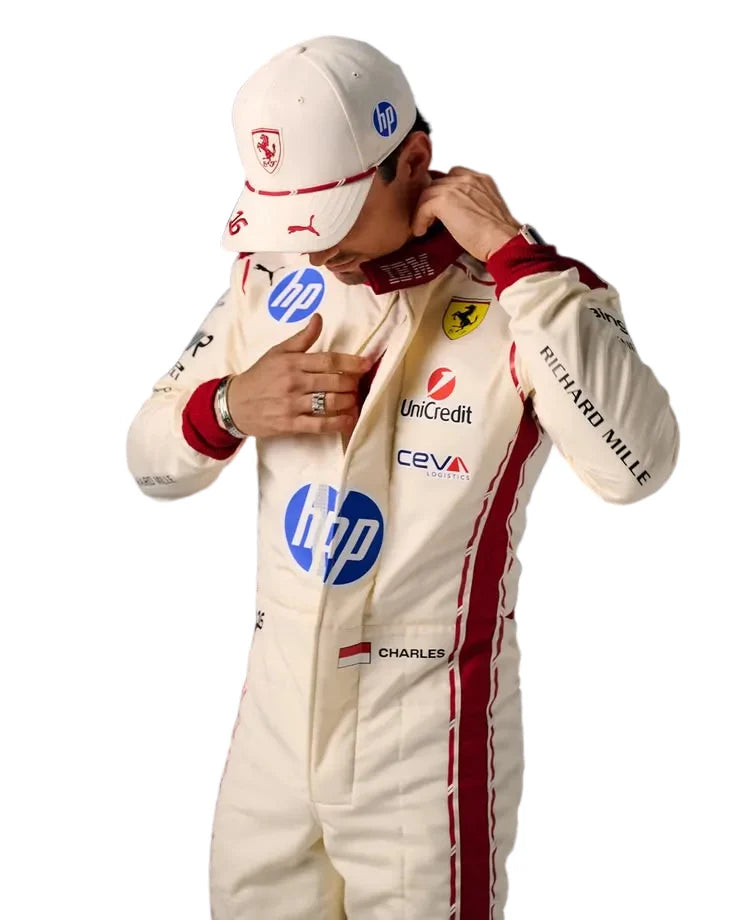 2026 Charles Leclerc Monaco GP replica Pristine White and Crimson Red professional kart racing suit - Racers Factory 2