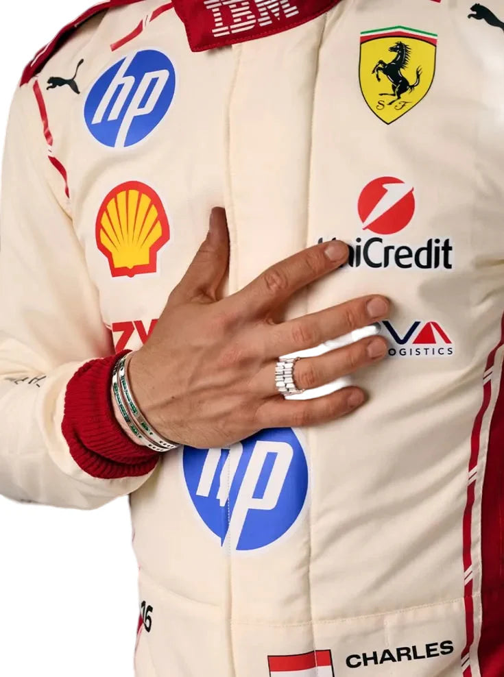 2026 Charles Leclerc Monaco GP replica Pristine White and Crimson Red professional kart racing suit - Racers Factory 3
