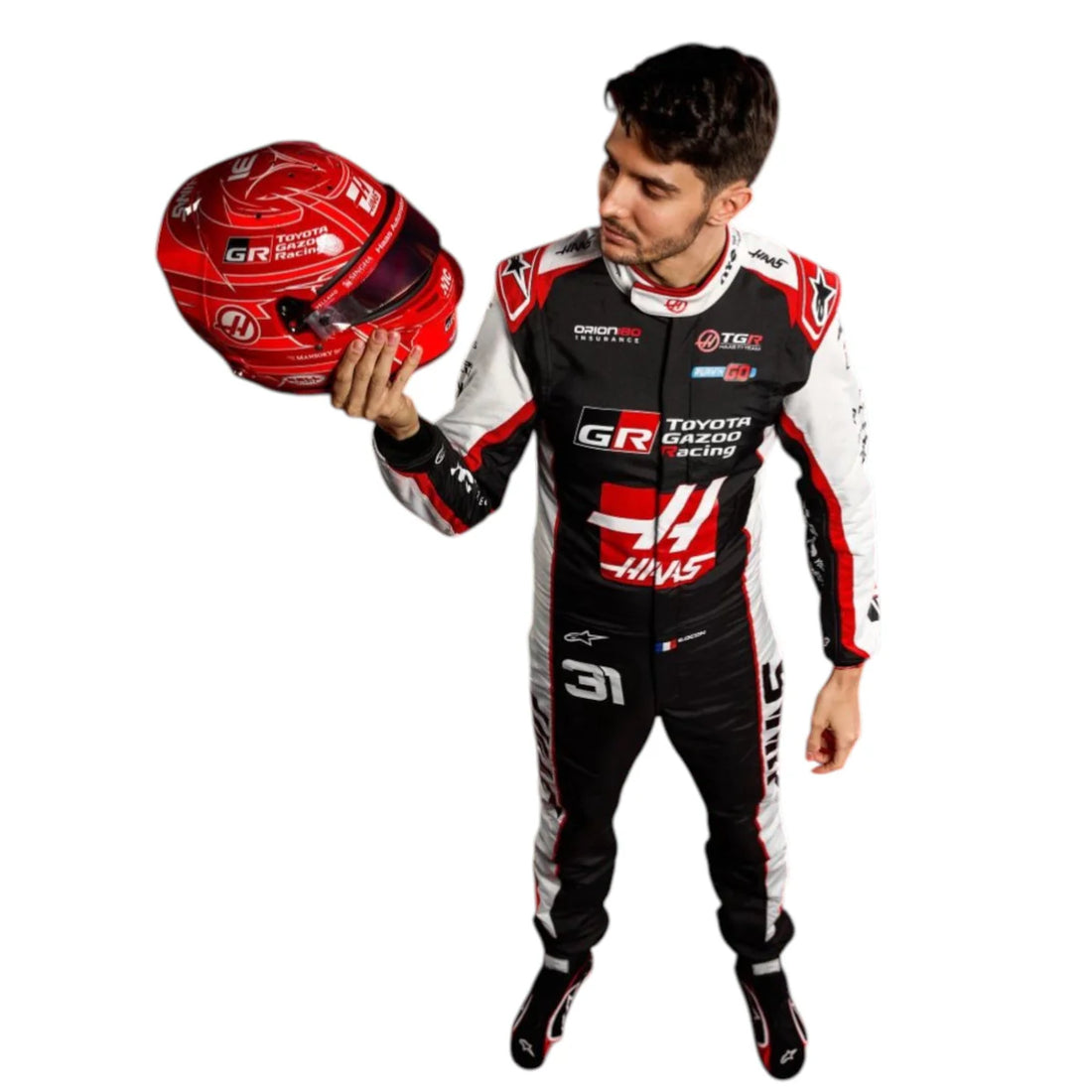 2026 Esteban Ocon replica MoneyGram Haas F1 Team Stealth Black and White professional kart racing suit - Racers Factory 1
