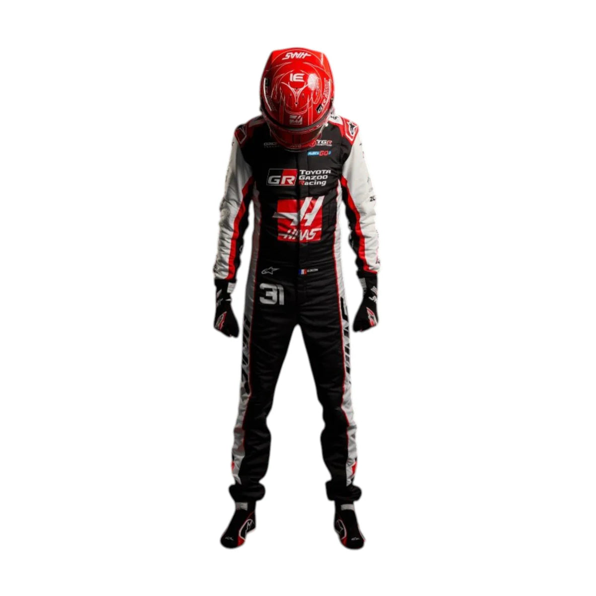 2026 Esteban Ocon replica MoneyGram Haas F1 Team Stealth Black and White professional kart racing suit - Racers Factory 2