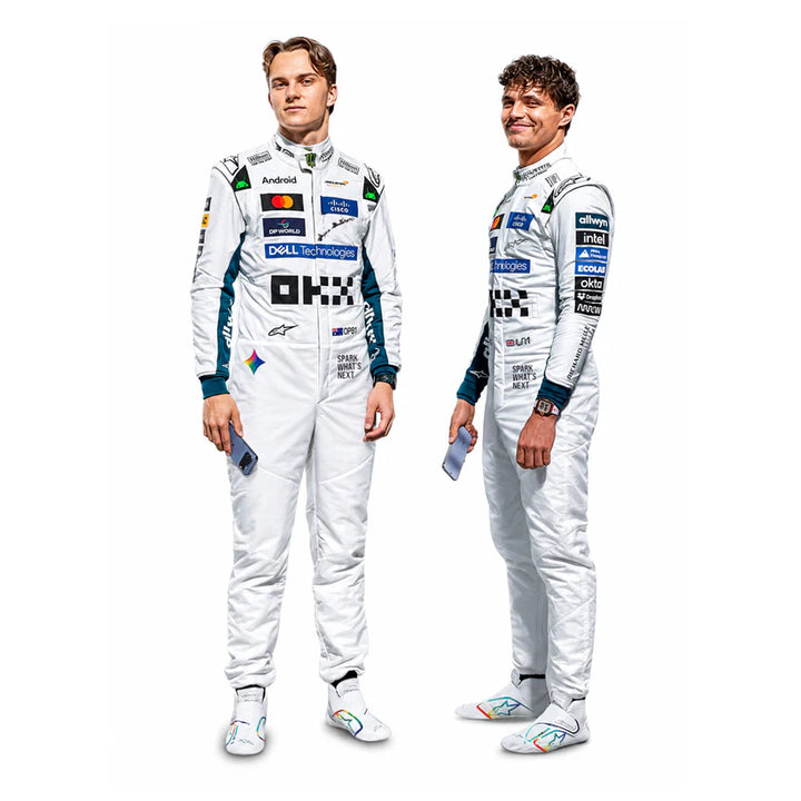 2026 Lando Norris and Oscar Piastri Special White Heritage British GP Papaya professional kart racing suit - Racers Factory