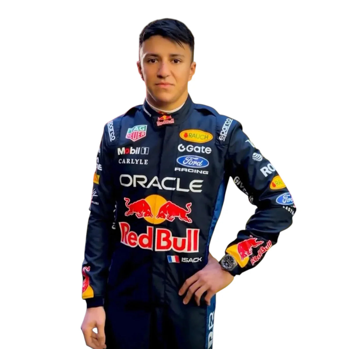 2026 Red Bull Racing Isack Hadjar replica Navy Blue and Yellow professional kart racing suit - Racers Factory half