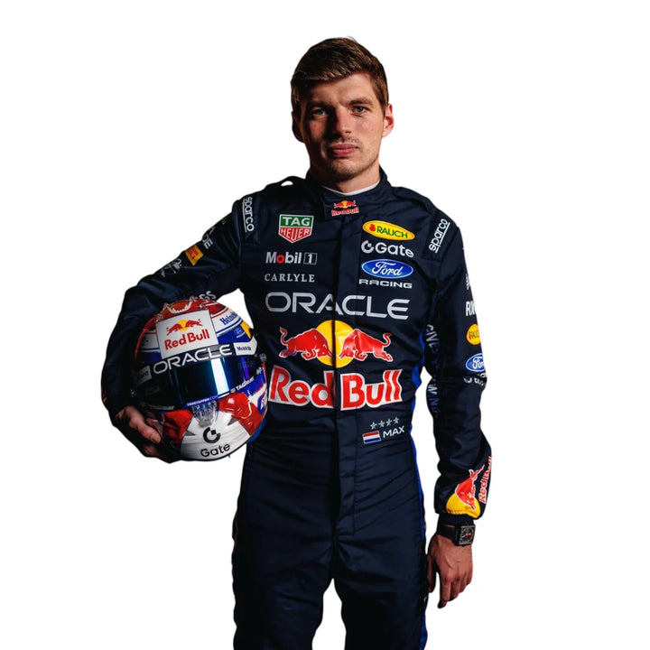 2026 Red Bull Racing Max Verstappen replica Navy Blue and Yellow professional kart racing suit - Racers Factory half