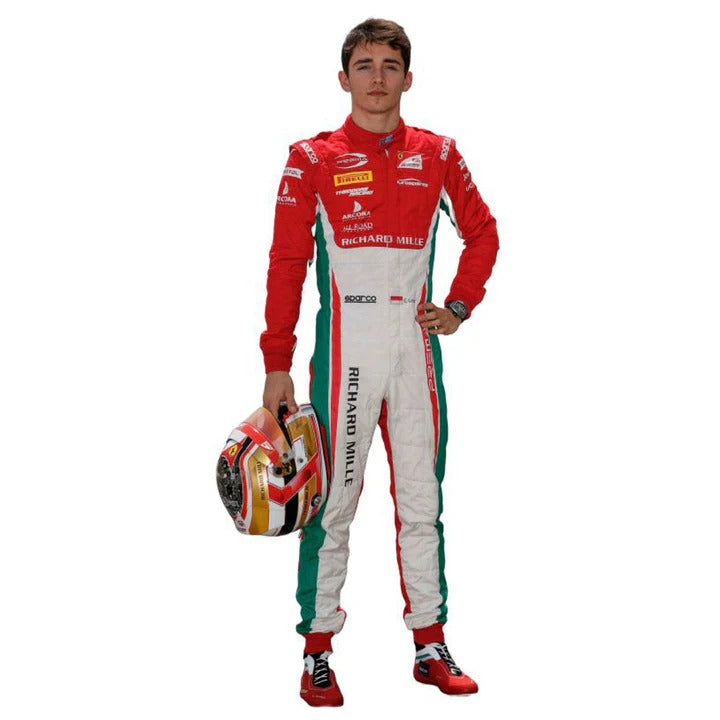 Charles Leclerc 2017 F2 Prema Racing inspired red and white suit - Racers Factory