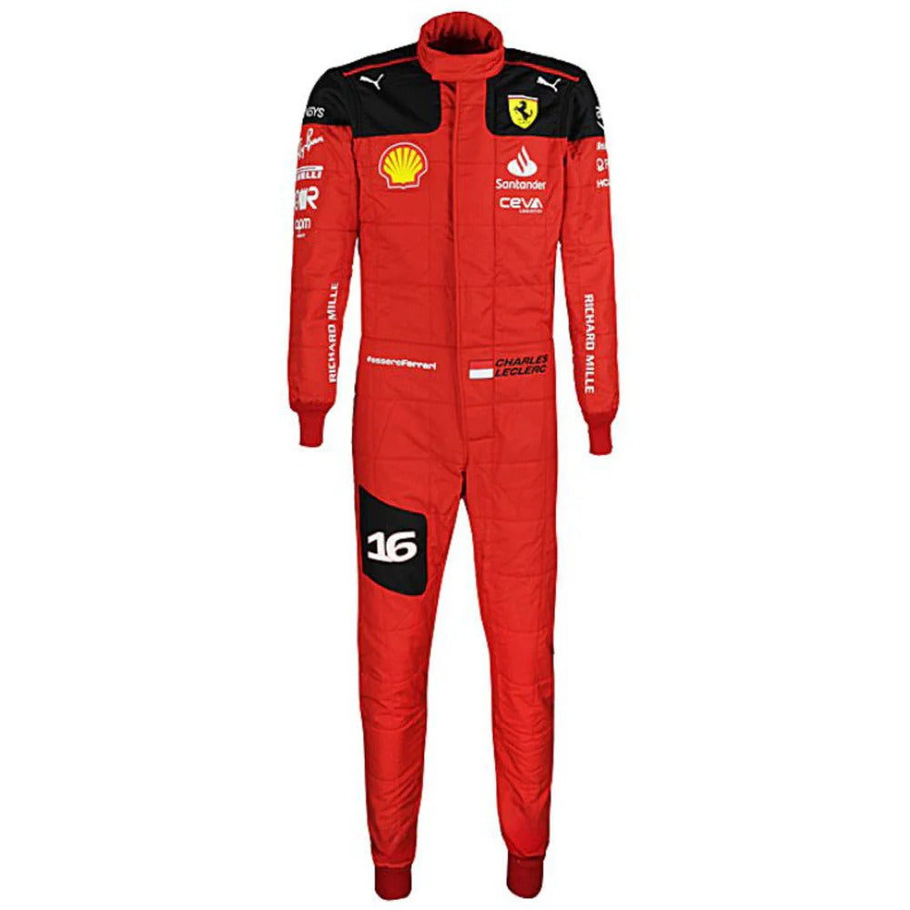 Charles Leclerc 2022 inspired Red and Black Ferrari karting suit - Racers Factory
