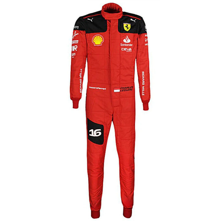 Charles Leclerc 2022 inspired Red and Black Ferrari karting suit - Racers Factory