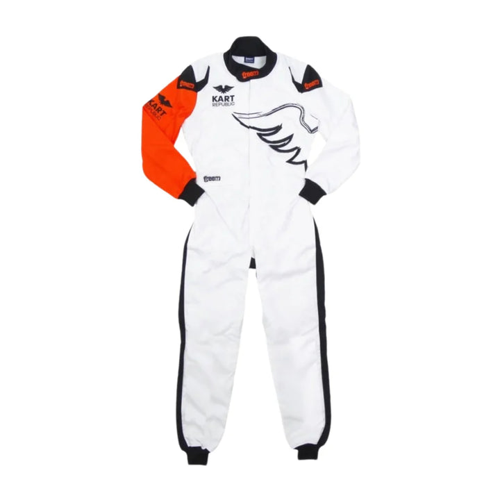 Kart Republic inspired Asymmetric Orange Arm professional kart racing suit - Racers Factory