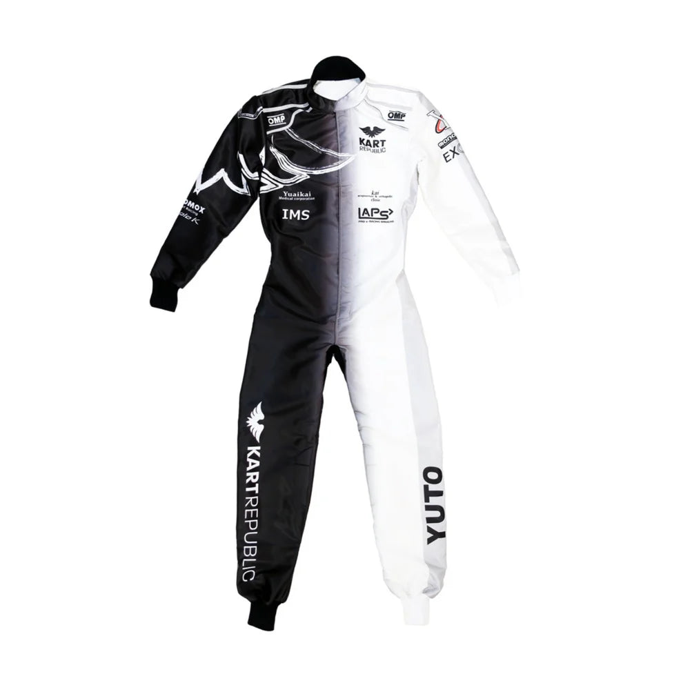 Kart Republic inspired Black and White professional monochrome kart racing suit - Racers Factory