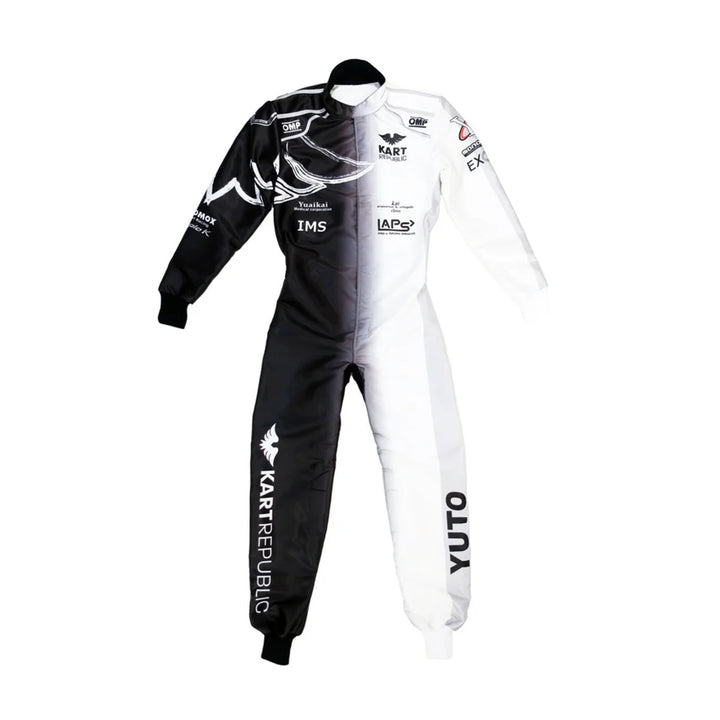 Kart Republic inspired Black and White professional monochrome kart racing suit - Racers Factory