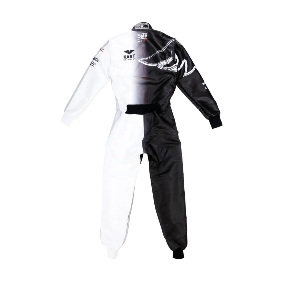 Kart Republic inspired Black and White professional monochrome kart racing suit - Racers Factory bak